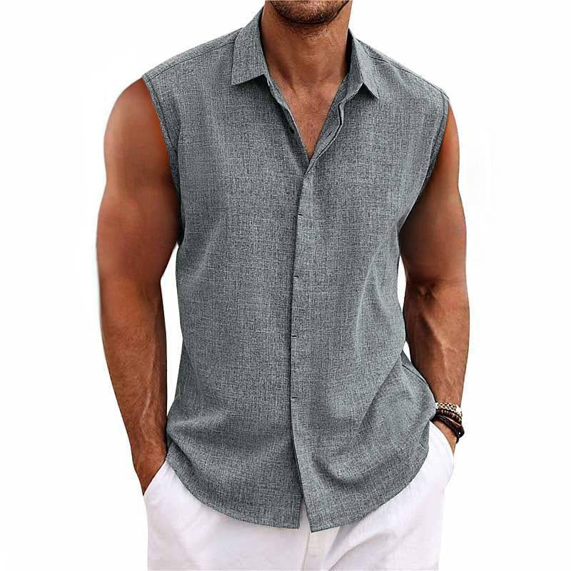 Men's Linen Blend Sleeveless Button-Down Shirt Spread Collar – Nicolo
