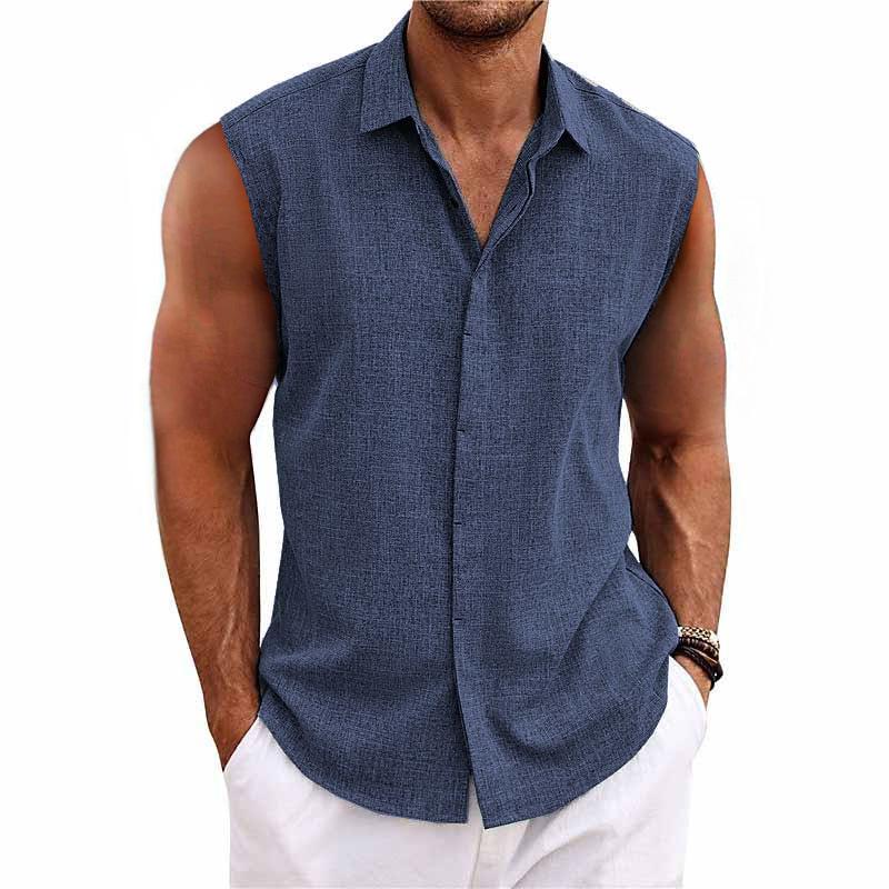 Men's Linen Blend Sleeveless Button-Down Shirt Spread Collar – Nicolo