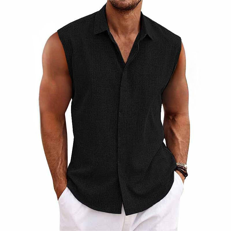 Men's Linen Blend Sleeveless Button-Down Shirt Spread Collar – Nicolo