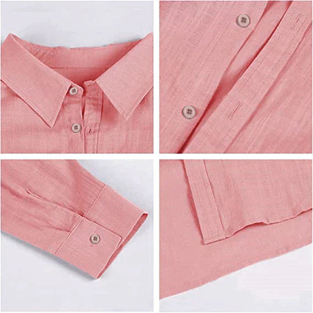 Classic Linen Button-Up Short Sleeve Shirt in White – Cove