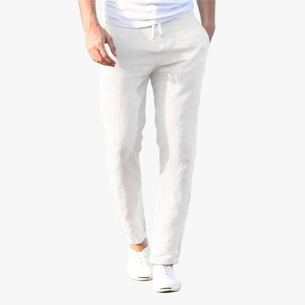 Tapered linen pants in white with drawstring waist – TARLANO