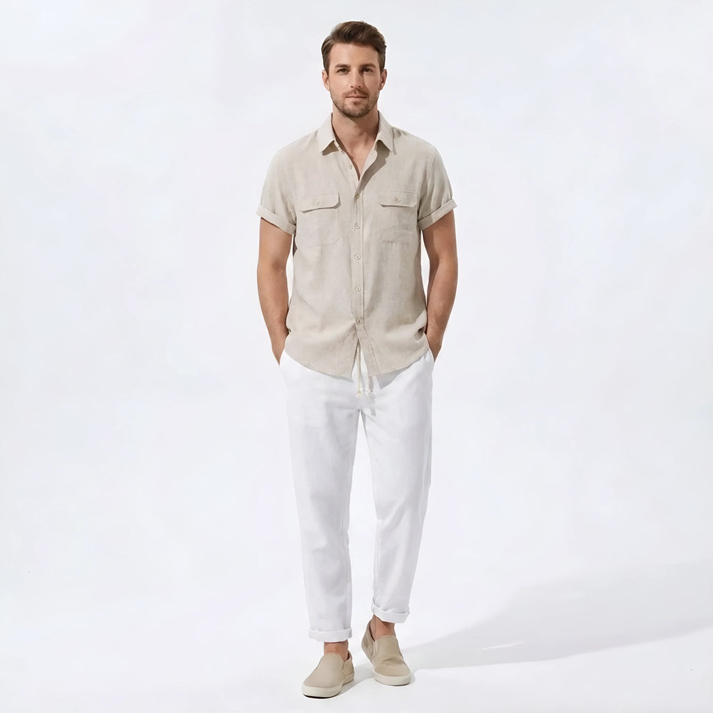 Linen Pants Men Utility Shirt Set 2-Piece Smart Casual – Raxo