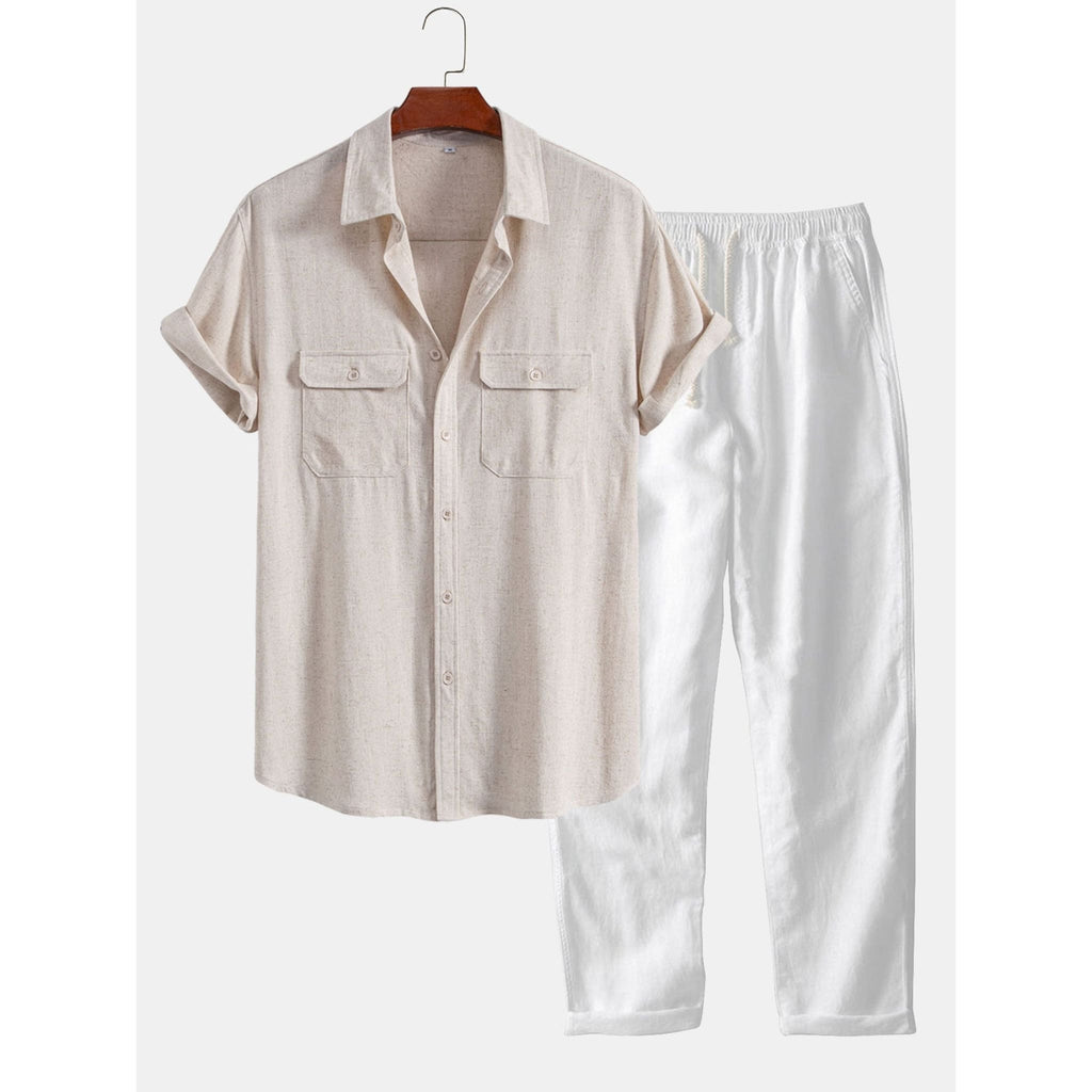 Linen Pants Men Utility Shirt Set 2-Piece Smart Casual – Raxo