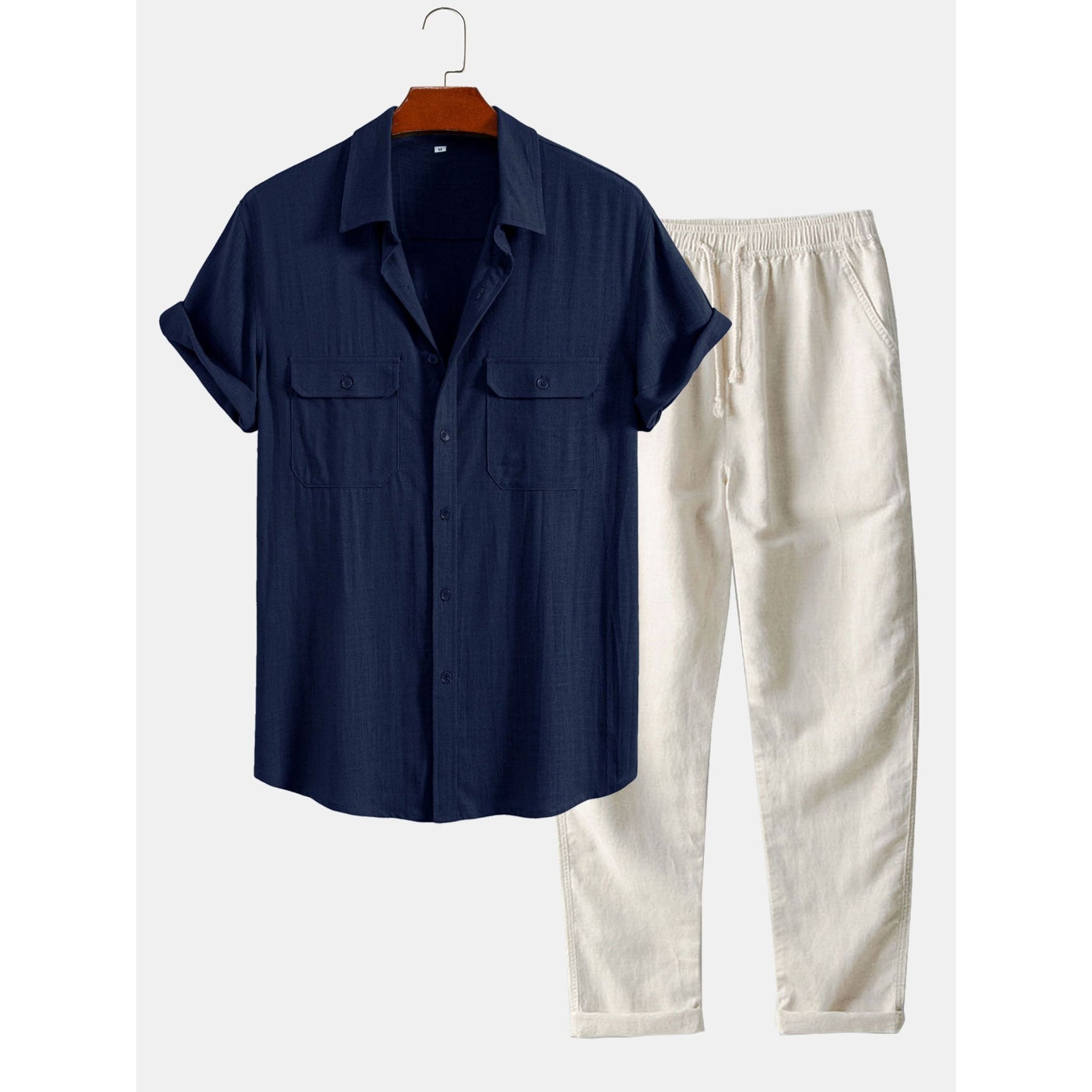 Linen Pants Men Utility Shirt Set 2-Piece Smart Casual – Raxo