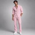 Model wearing linen co-ord set in light pink – TARLANO