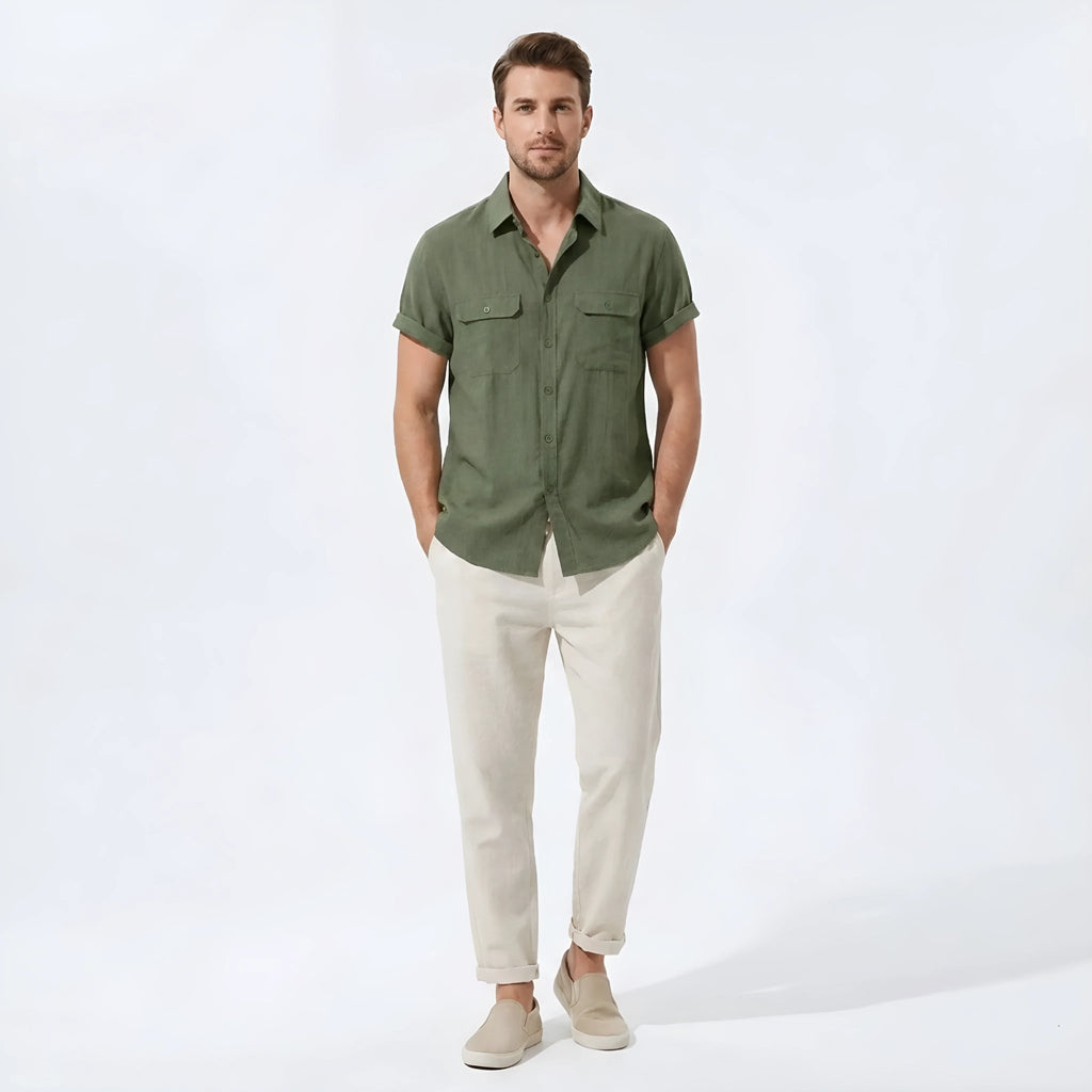 Linen Pants Men Utility Shirt Set 2-Piece Smart Casual – Raxo