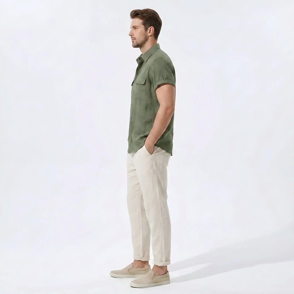 Linen Pants Men Utility Shirt Set 2-Piece Smart Casual – Raxo