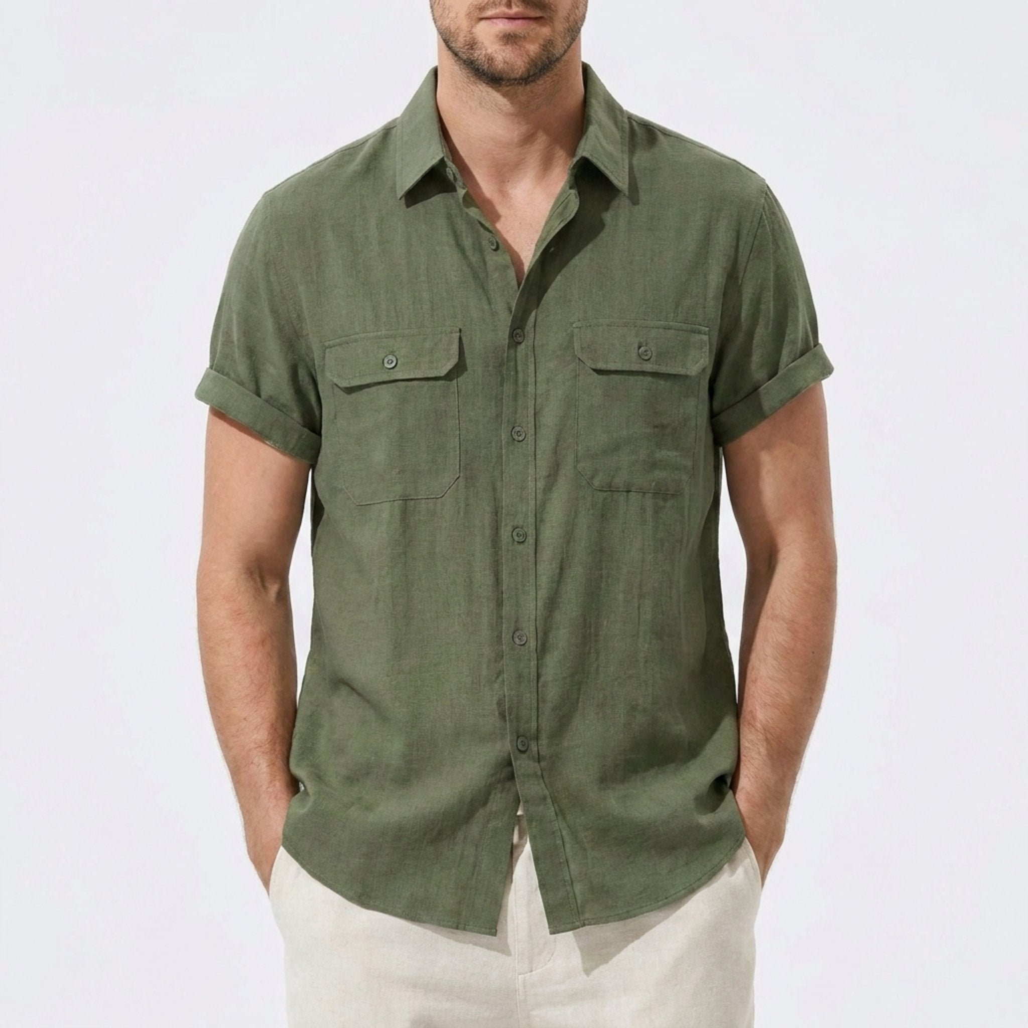 Linen Pants Men Utility Shirt Set 2-Piece Smart Casual – Raxo