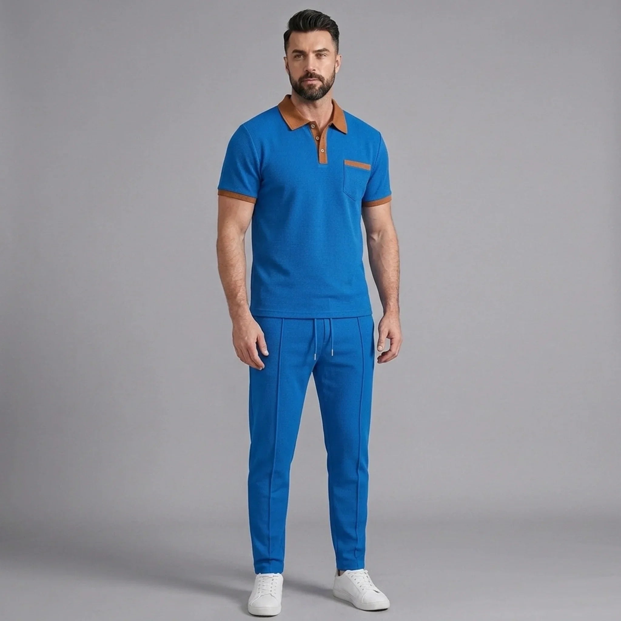 Mens Pant & Polo Waffle Knit 2-Piece Set Straight Leg – Taxo