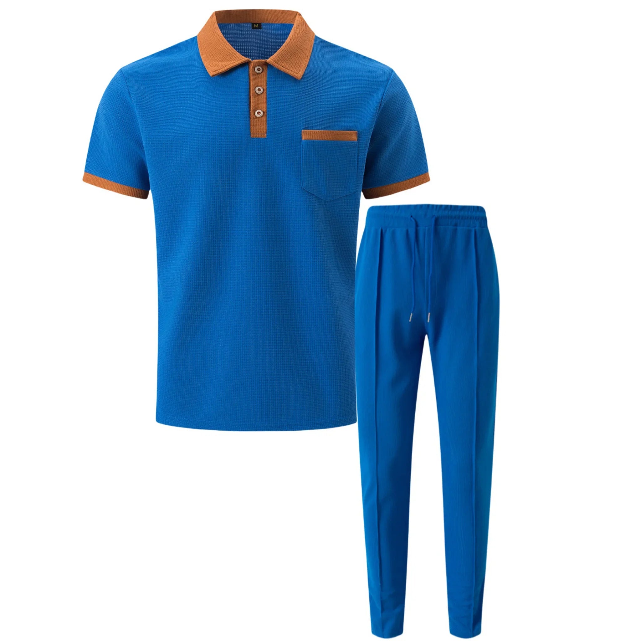 Mens Pant & Polo Waffle Knit 2-Piece Set Straight Leg – Taxo