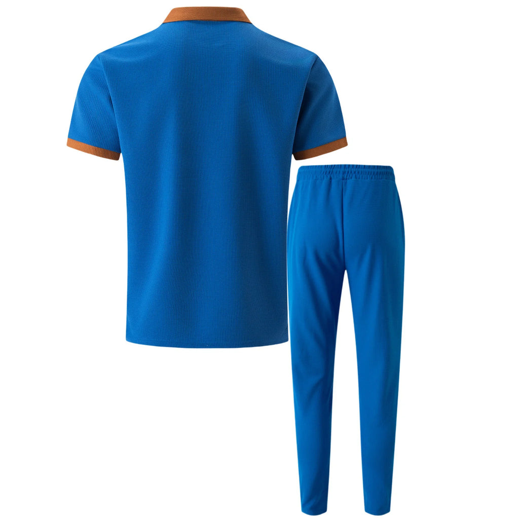 Mens Pant & Polo Waffle Knit 2-Piece Set Straight Leg – Taxo