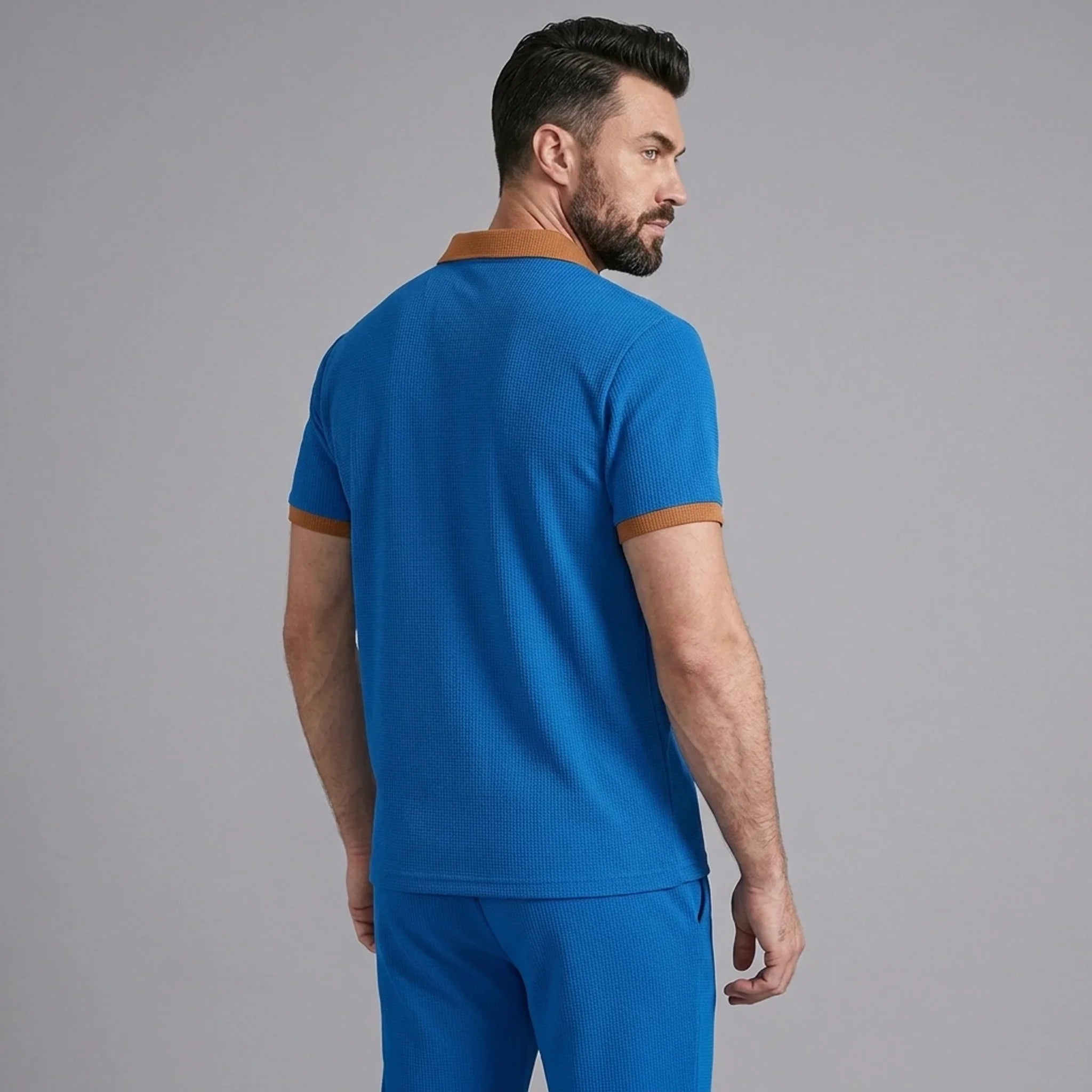 Mens Pant & Polo Waffle Knit 2-Piece Set Straight Leg – Taxo