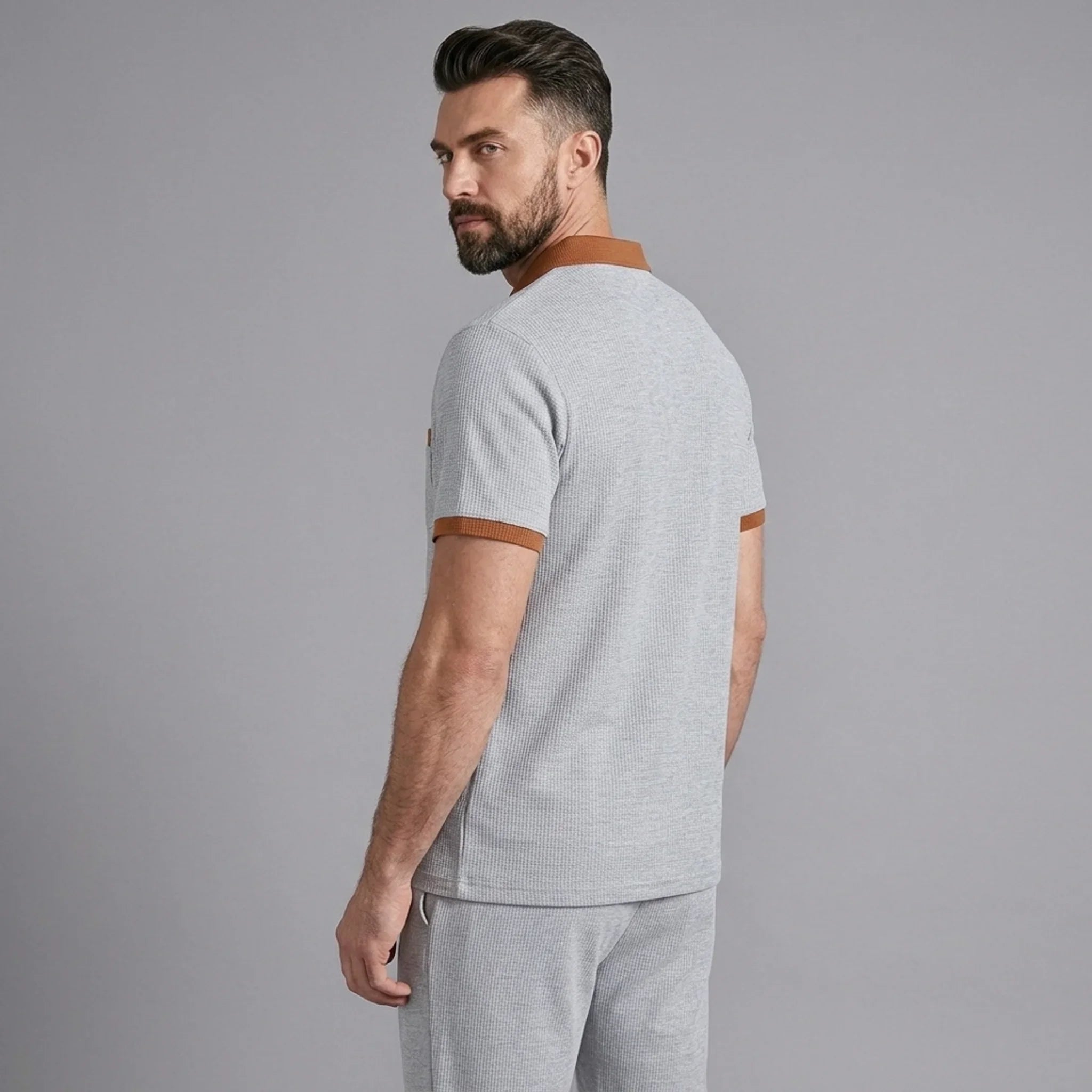 Mens Pant & Polo Waffle Knit 2-Piece Set Straight Leg – Taxo
