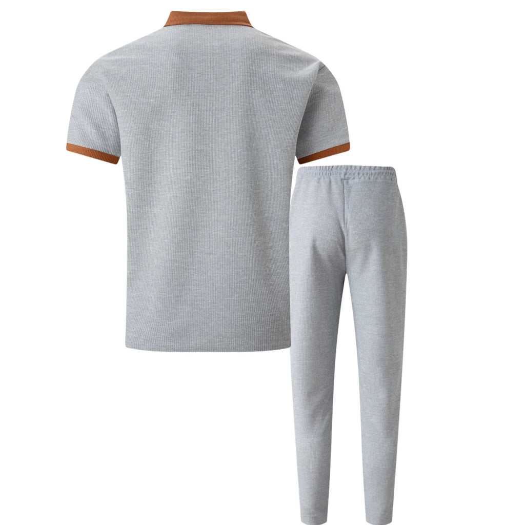 Mens Pant & Polo Waffle Knit 2-Piece Set Straight Leg – Taxo