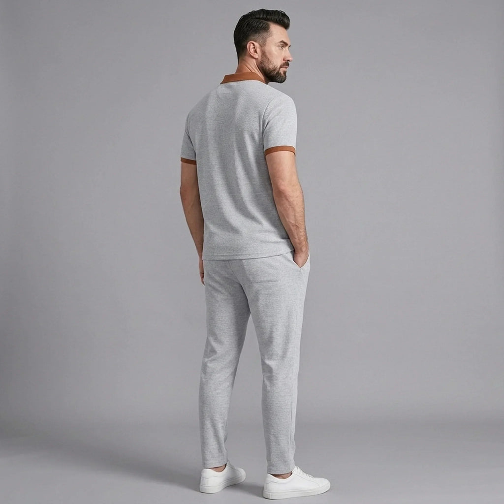 Mens Pant & Polo Waffle Knit 2-Piece Set Straight Leg – Taxo