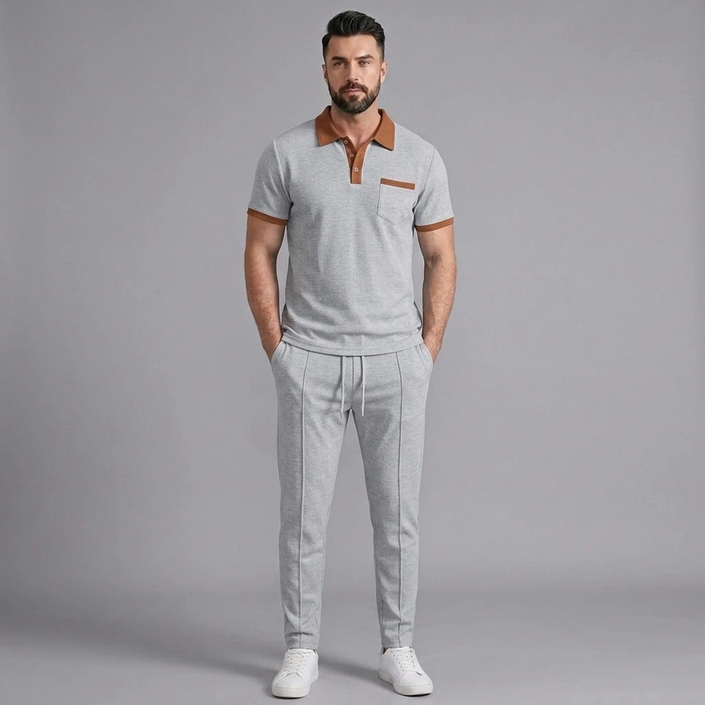 Mens Pant & Polo Waffle Knit 2-Piece Set Straight Leg – Taxo