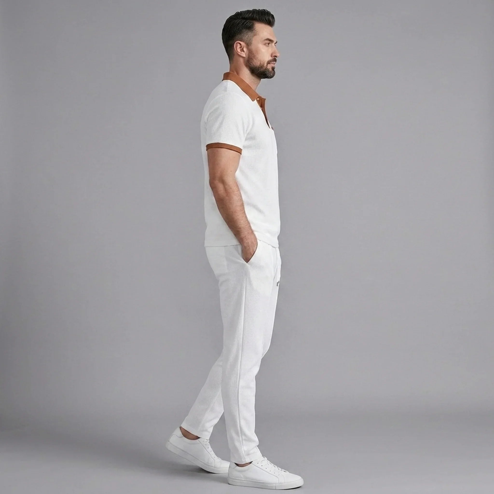 Mens Pant & Polo Waffle Knit 2-Piece Set Straight Leg – Taxo