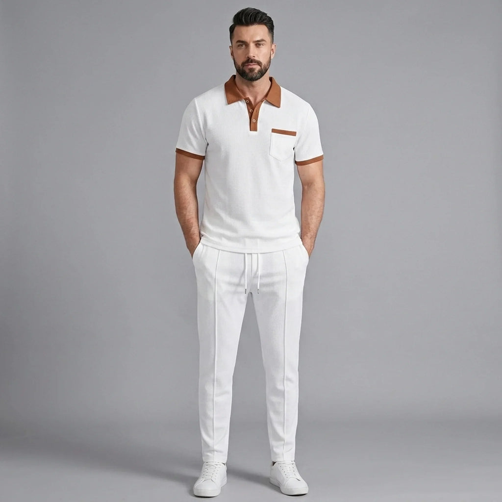 Mens Pant & Polo Waffle Knit 2-Piece Set Straight Leg – Taxo