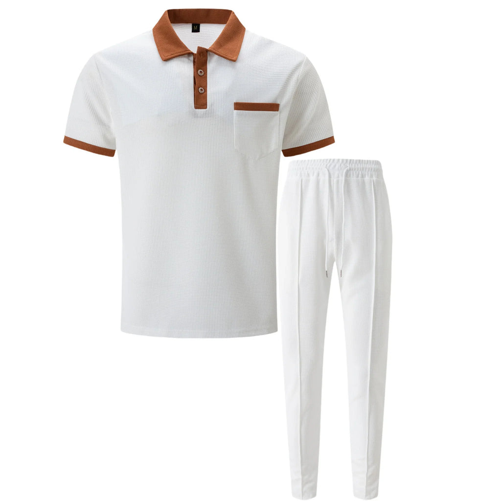 Mens Pant & Polo Waffle Knit 2-Piece Set Straight Leg – Taxo