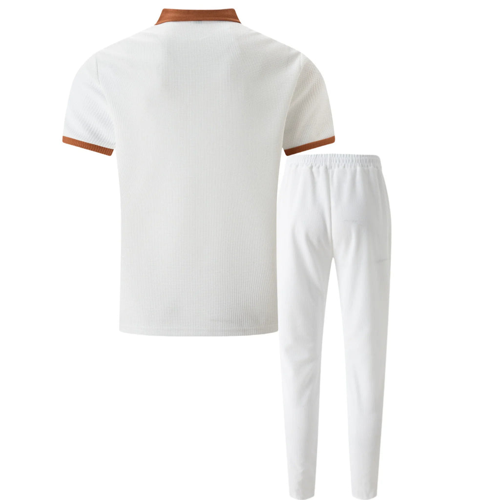 Mens Pant & Polo Waffle Knit 2-Piece Set Straight Leg – Taxo