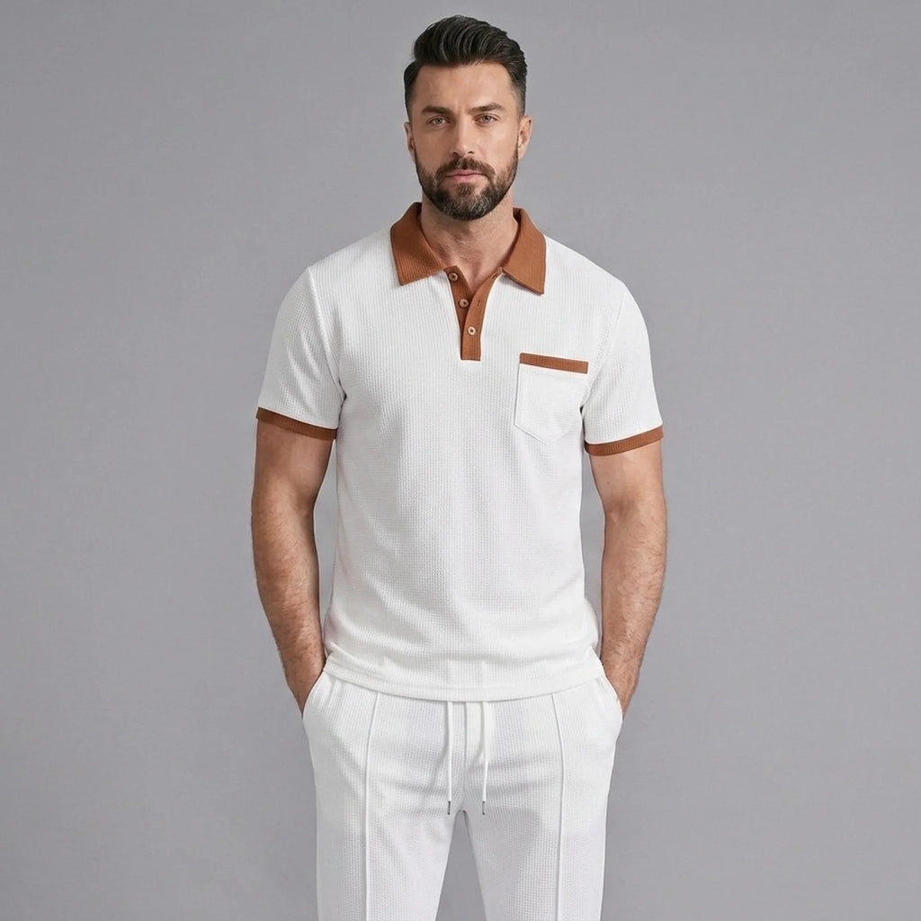 Mens Pant & Polo Waffle Knit 2-Piece Set Straight Leg – Taxo
