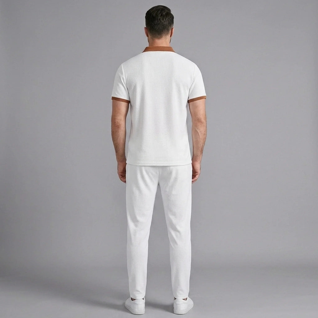 Mens Pant & Polo Waffle Knit 2-Piece Set Straight Leg – Taxo