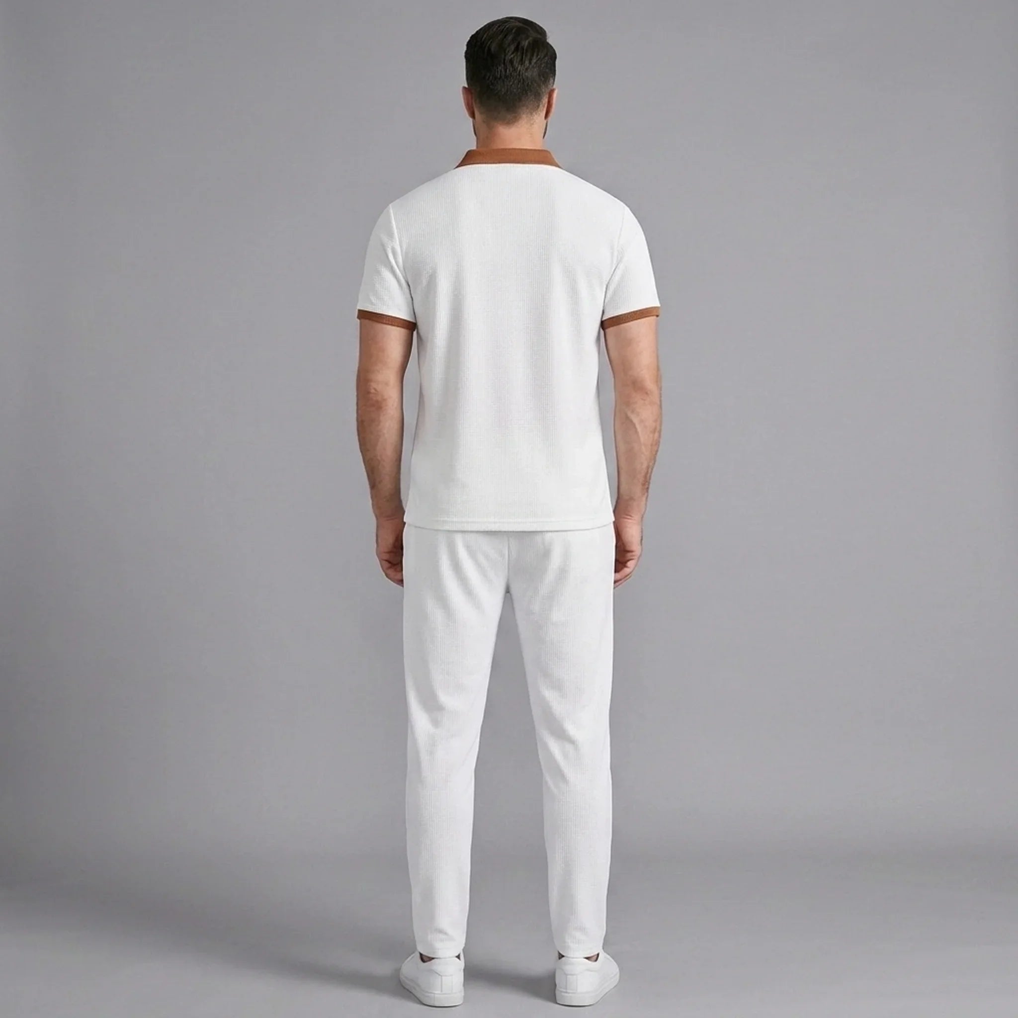 Mens Pant & Polo Waffle Knit 2-Piece Set Straight Leg – Taxo