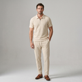 Waffle knit zip polo and tapered trouser matching set in Beige – TARLANO