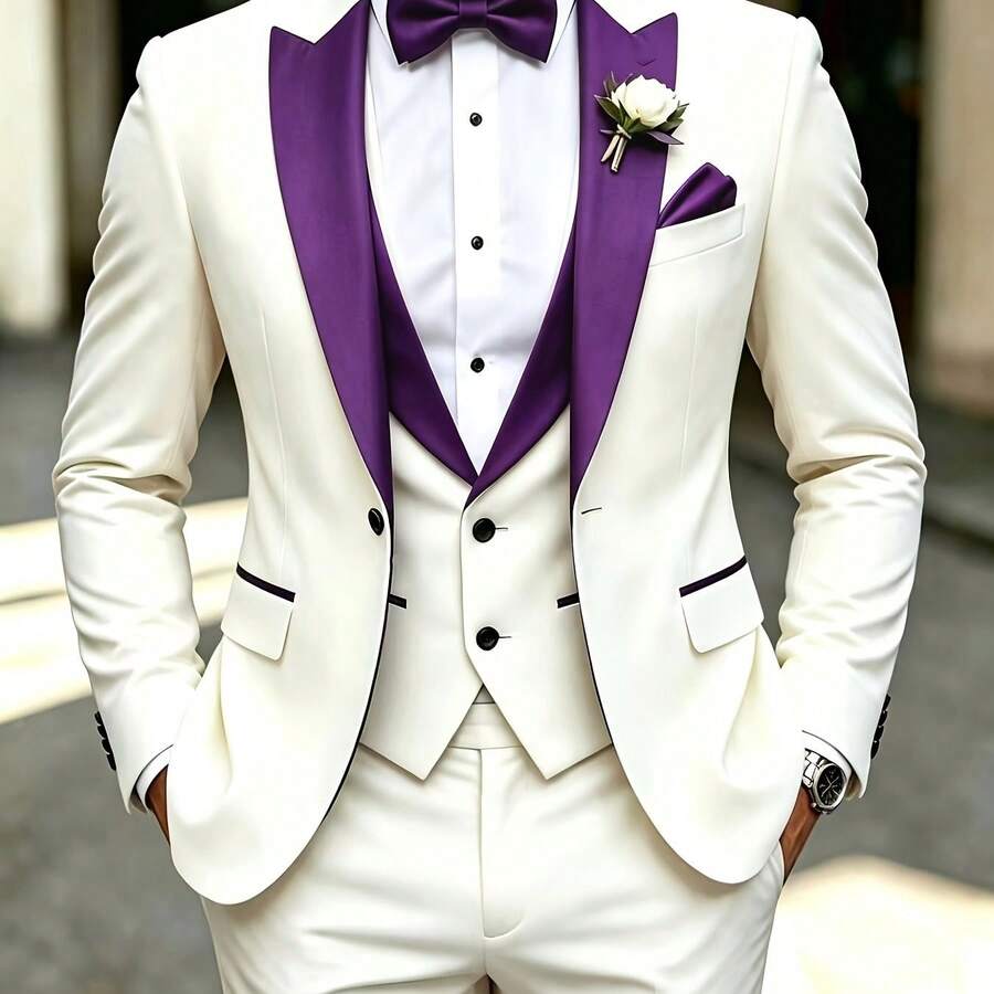 Men's 3-Piece Tuxedo Suit Shawl Collar Blazer Vest Pants – Valsen