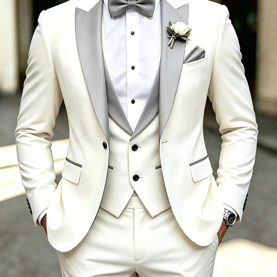 Men's 3-Piece Tuxedo Suit Shawl Collar Blazer Vest Pants – Valsen