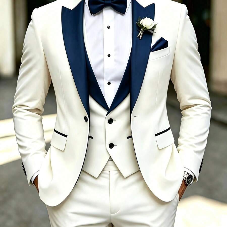 Men's 3-Piece Tuxedo Suit Shawl Collar Blazer Vest Pants – Valsen