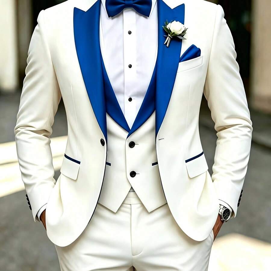 Men's 3-Piece Tuxedo Suit Shawl Collar Blazer Vest Pants – Valsen
