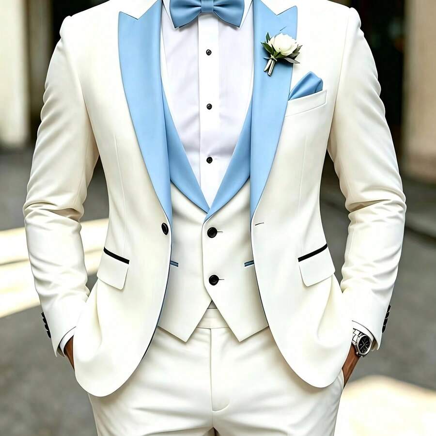 Men's 3-Piece Tuxedo Suit Shawl Collar Blazer Vest Pants – Valsen