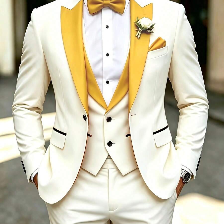 Men's 3-Piece Tuxedo Suit Shawl Collar Blazer Vest Pants – Valsen