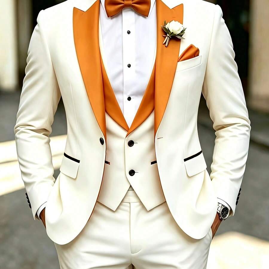 Men's 3-Piece Tuxedo Suit Shawl Collar Blazer Vest Pants – Valsen