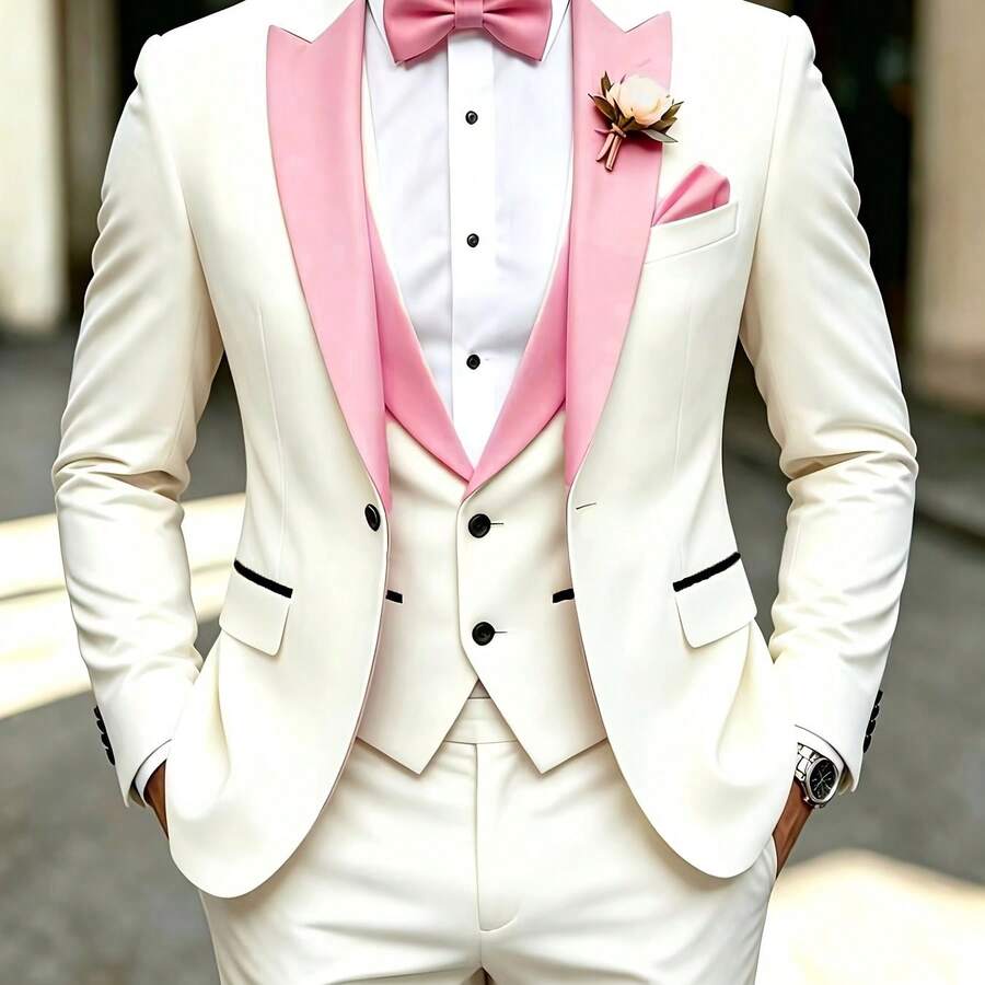 Men's 3-Piece Tuxedo Suit Shawl Collar Blazer Vest Pants – Valsen