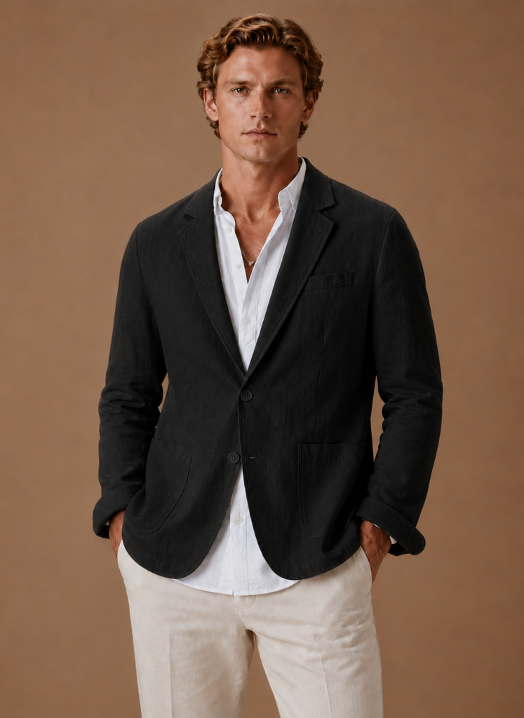 Mens Blazer Linen-Blend Tailored Smart Casual Lightweight – Senro
