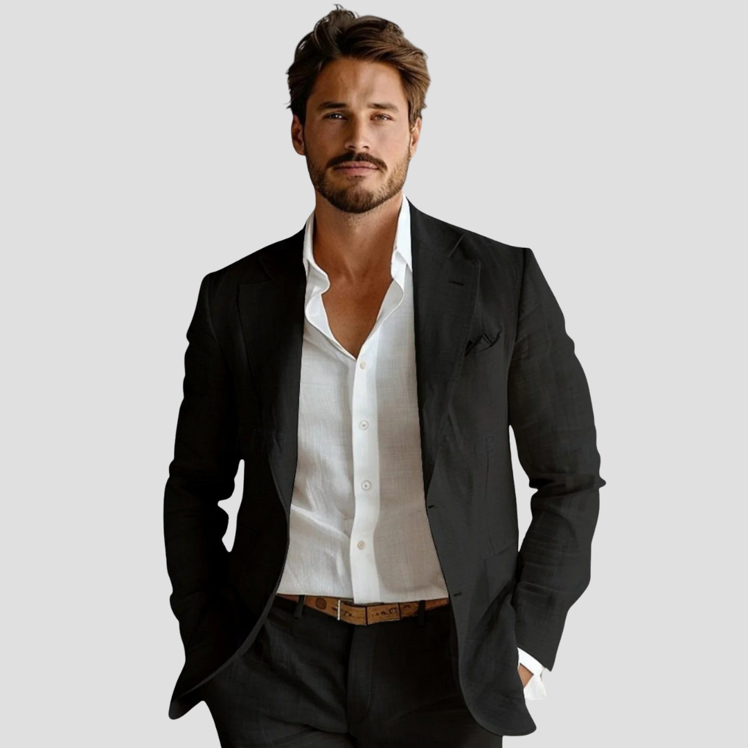 Structured linen blazer in black – TARLANO
