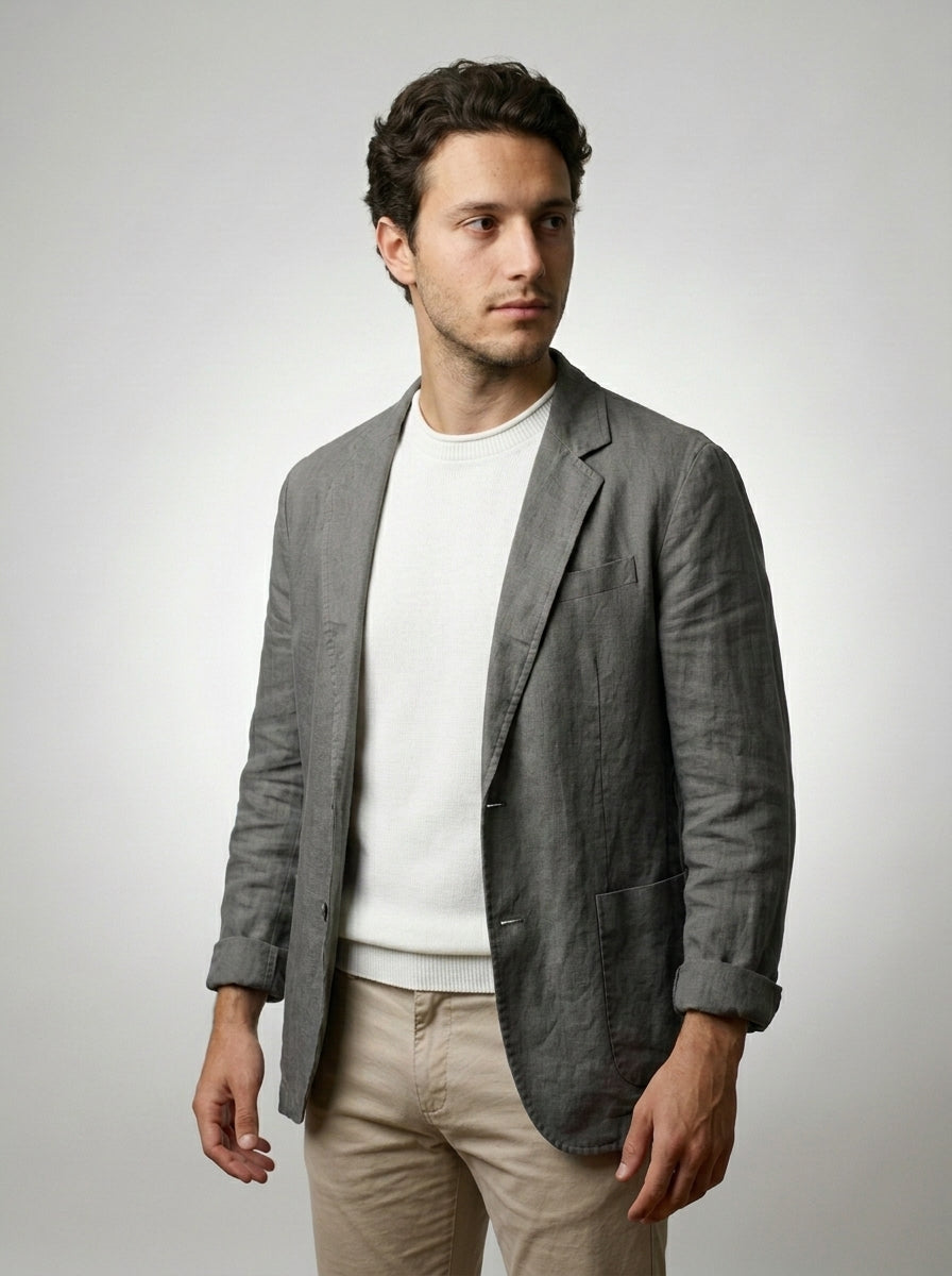 Linen notch lapel blazer in gray – TARLANO