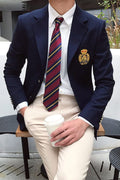 Navy notch lapel blazer double button front view – TARLANO