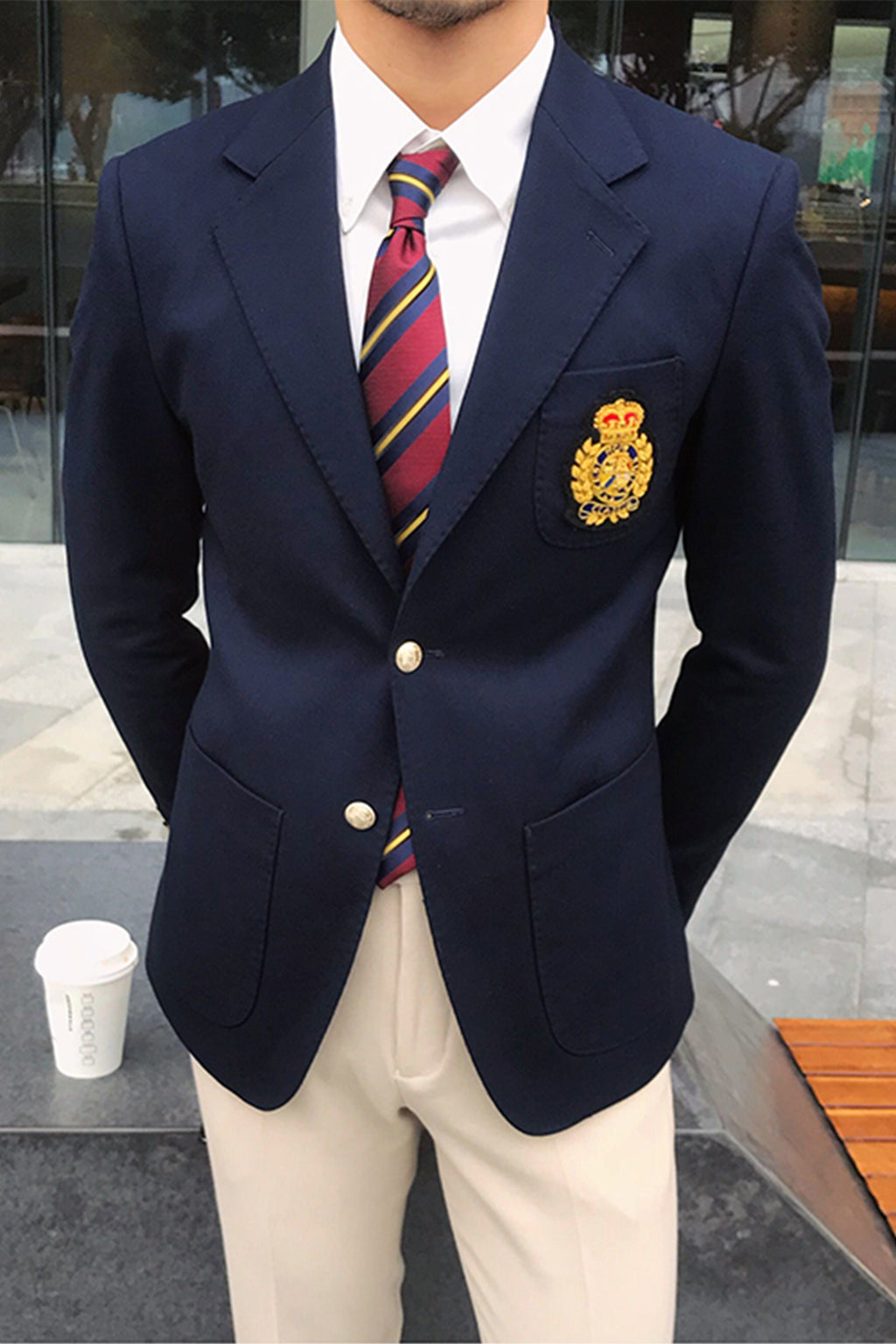 Mens Blazer Notch Lapel Polyester Blend Double Button Navy – Torcan