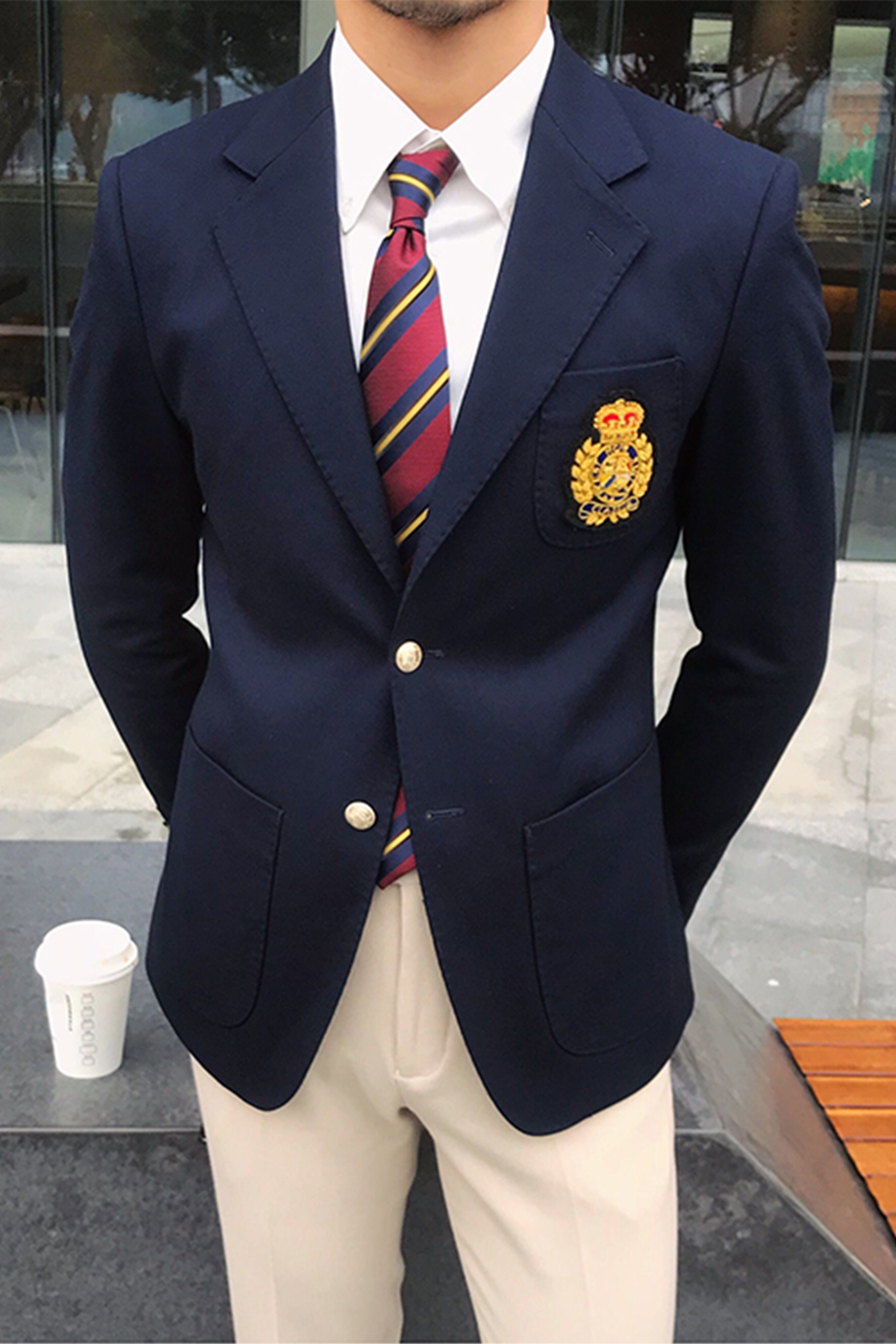 Mens Blazer Notch Lapel Polyester Blend Double Button Navy – Torcan