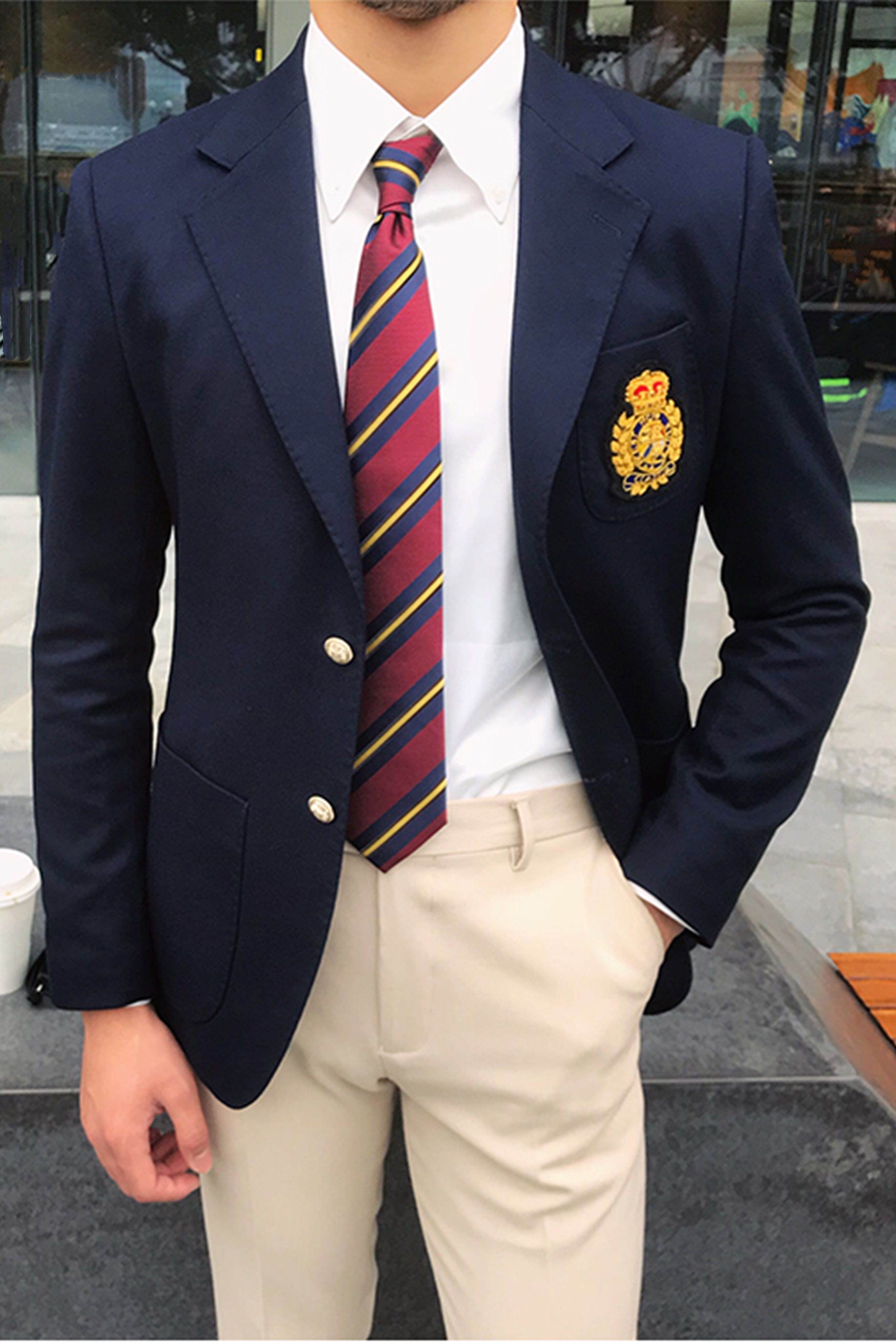 Mens Blazer Notch Lapel Polyester Blend Double Button Navy – Torcan