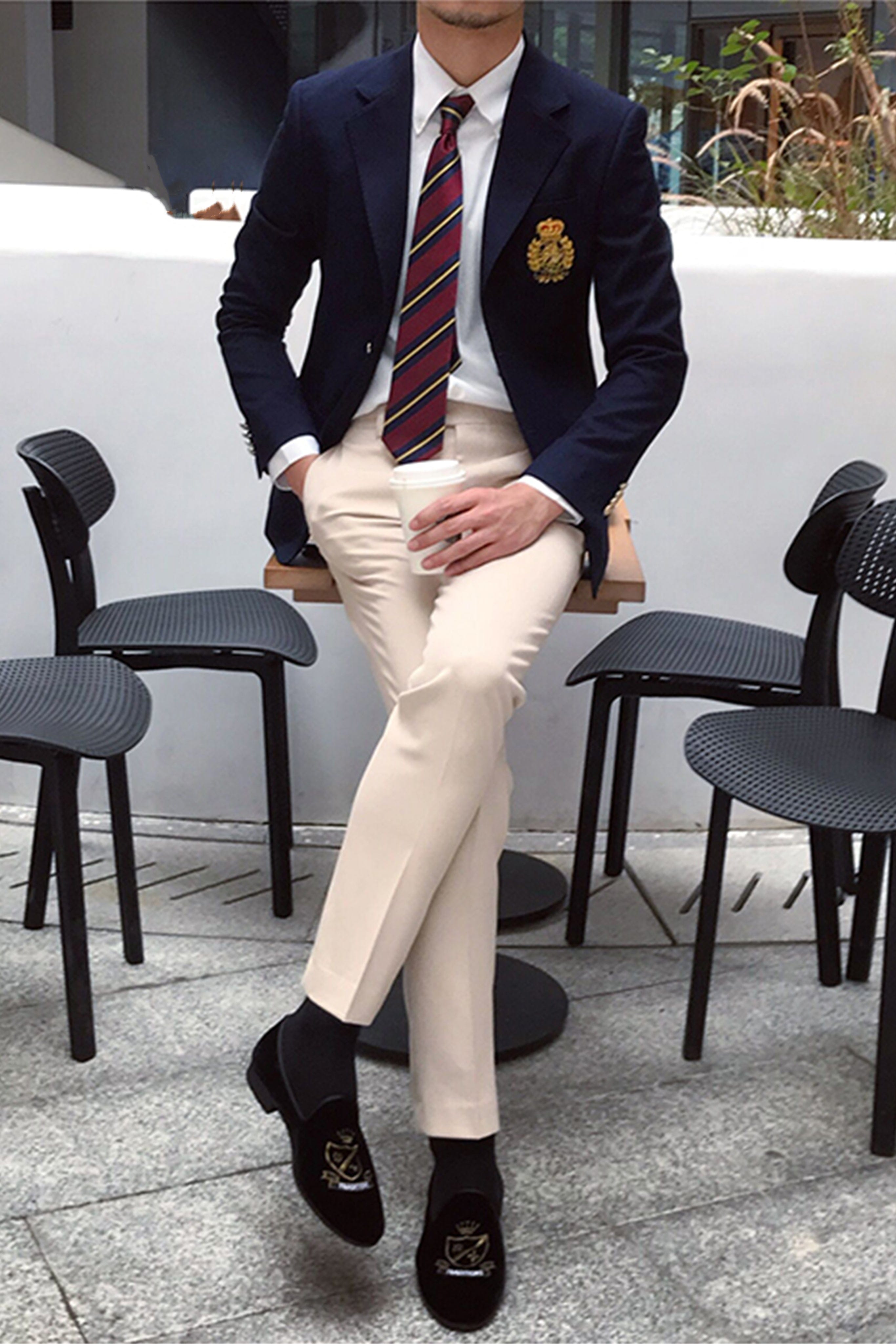 Mens Blazer Notch Lapel Polyester Blend Double Button Navy – Torcan
