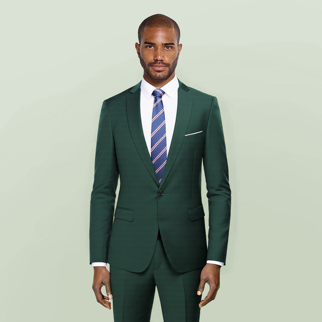 Dark green one-button notch lapel blazer flat lay – TARLANO