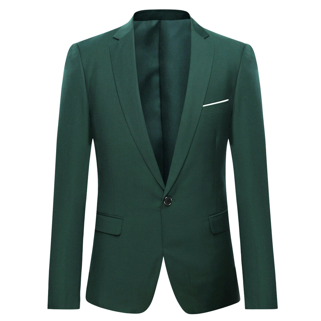 Model wearing dark green single-button blazer – TARLANO
