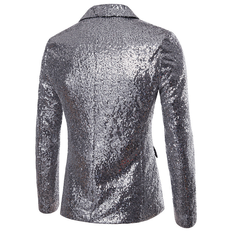 Mens Blazer Silver Sequin Single-Breasted Peaked Lapel – Dravo