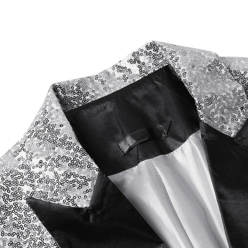 Mens Blazer Silver Sequin Single-Breasted Peaked Lapel – Dravo