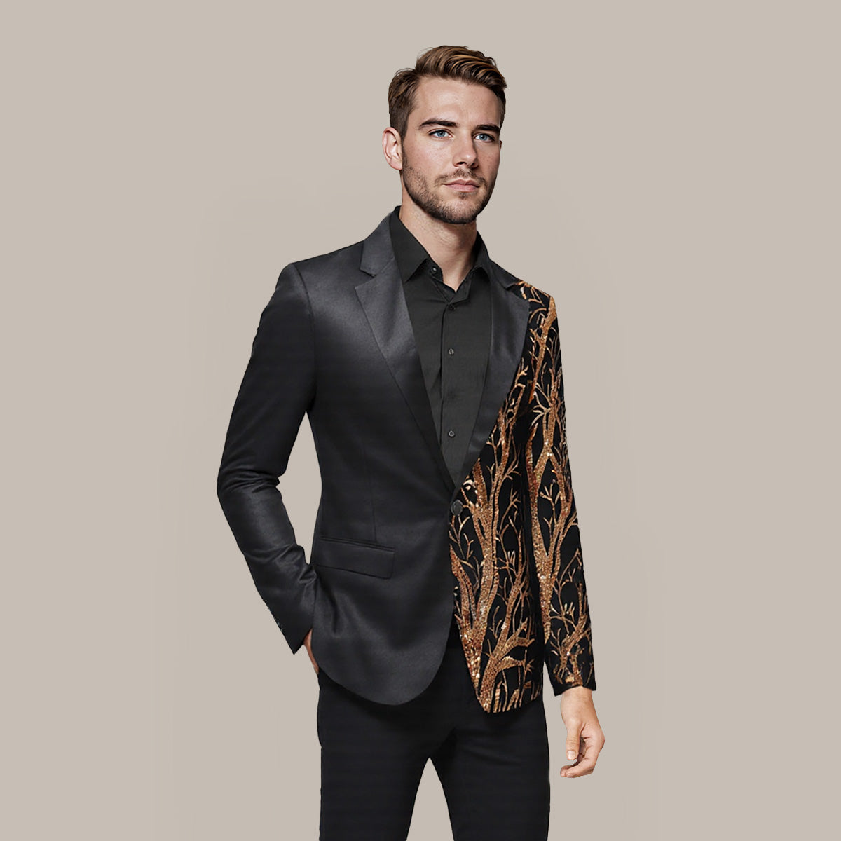 Lightning sequin blazer in black with notched lapel – TARLANO