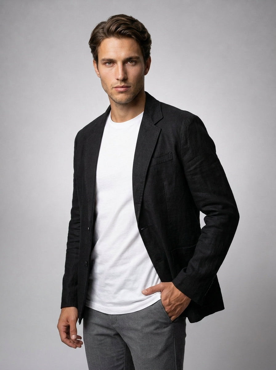 Unstructured linen blazer in black – TARLANO